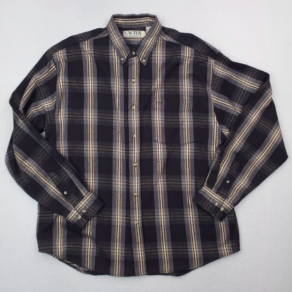 Cactus Shirt Mens XXL Black Gray Plaid Flannel Heavyweight Button Down Outdoor